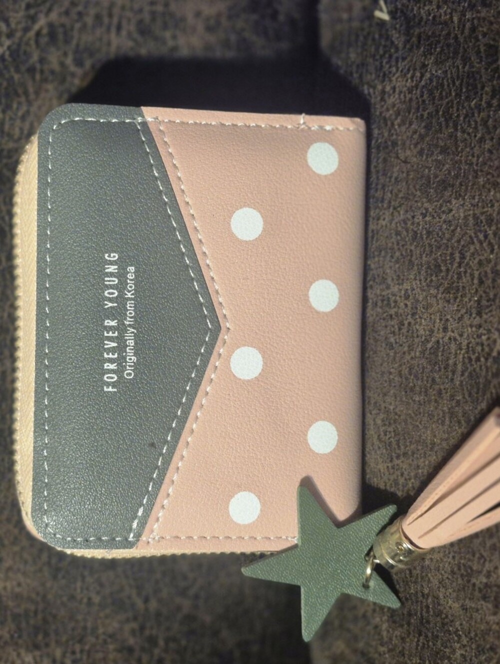 Forever Young Pink and Gray Polka Dot Zip Around Wallet